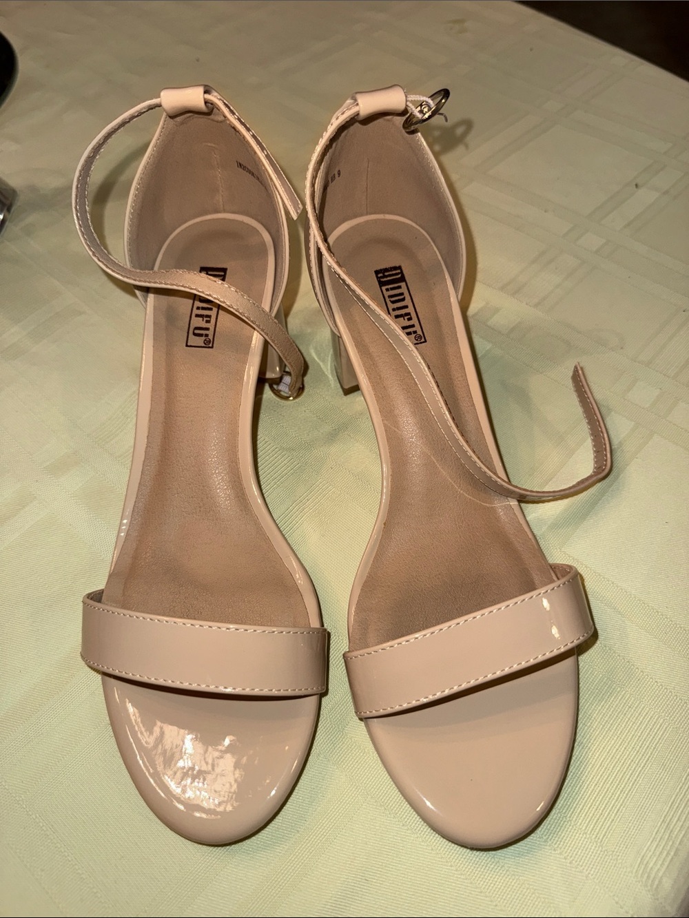 Qupid Nude Patent Ankle-Strap Heeled Sandals